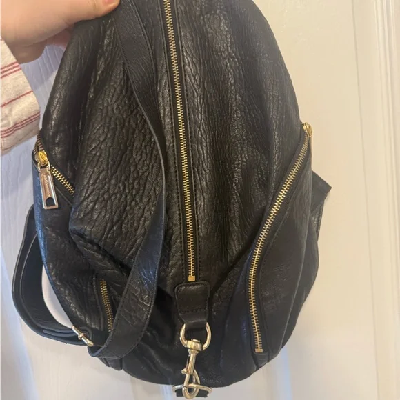 Rebecca Minkoff Black Leather Backpack with Gold Zippers display picture 3